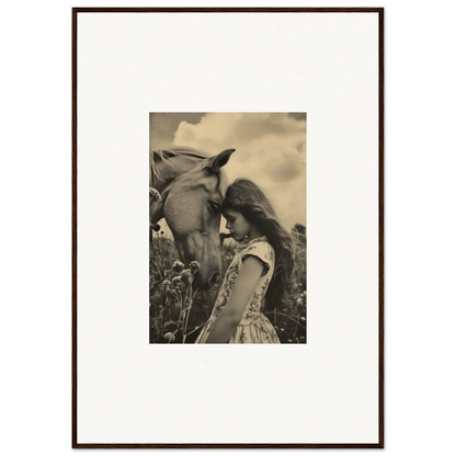 Framed sepia photo of a girl with a horse for serene Anthropologyviews room decoration