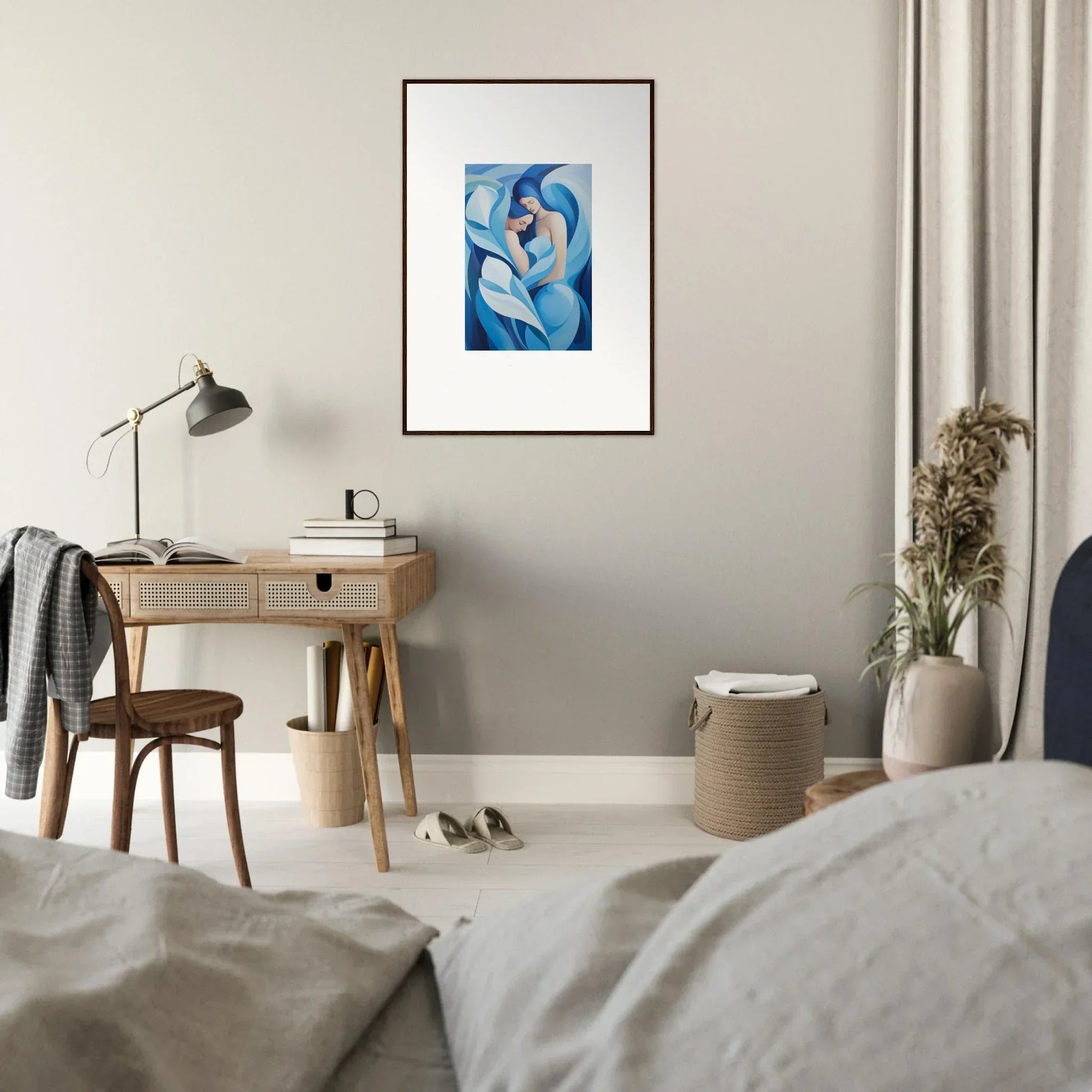 Framed abstract blue and white canvas print for a serene euphoria embrace in room decoration