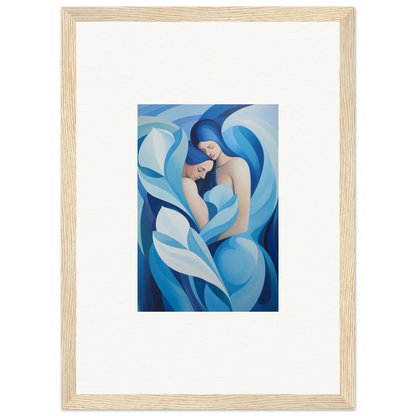 Framed canvas print of flowing blue and white shapes for a serene euphoria embrace in room decoration