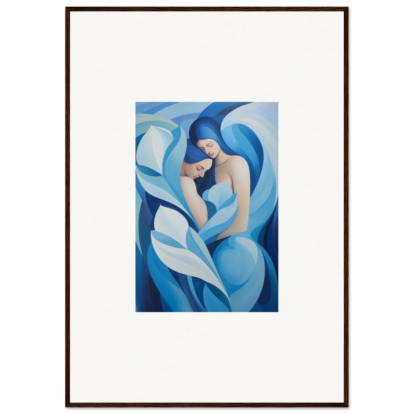 Abstract painting of a figure in blue and white for euphoria embrace room decoration