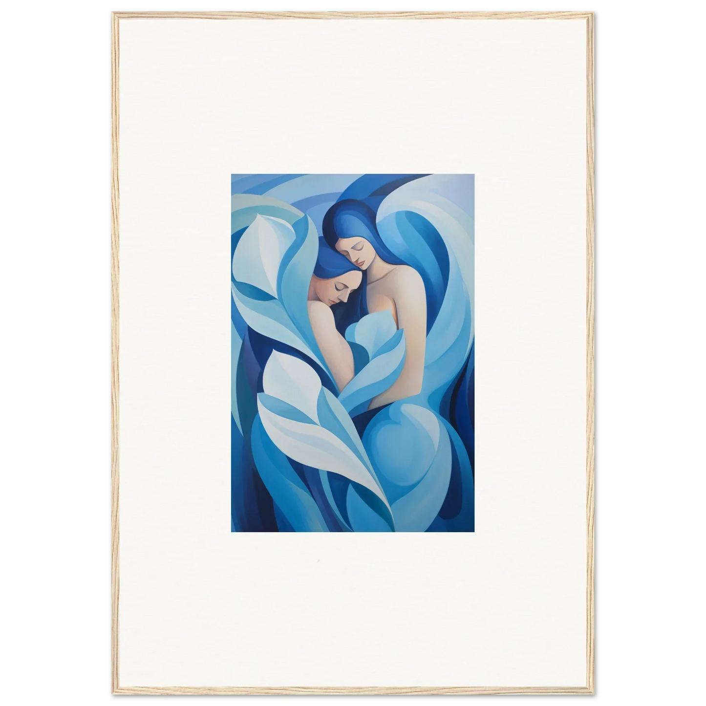 Abstract figure in blue and white shapes for a serene euphoria embrace canvas print