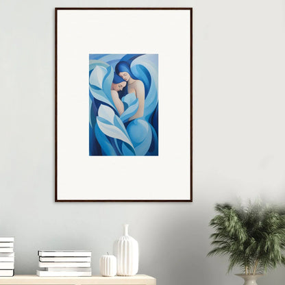 Framed canvas print of fluid blue shapes in Euphoria Embrace for trendy room decoration