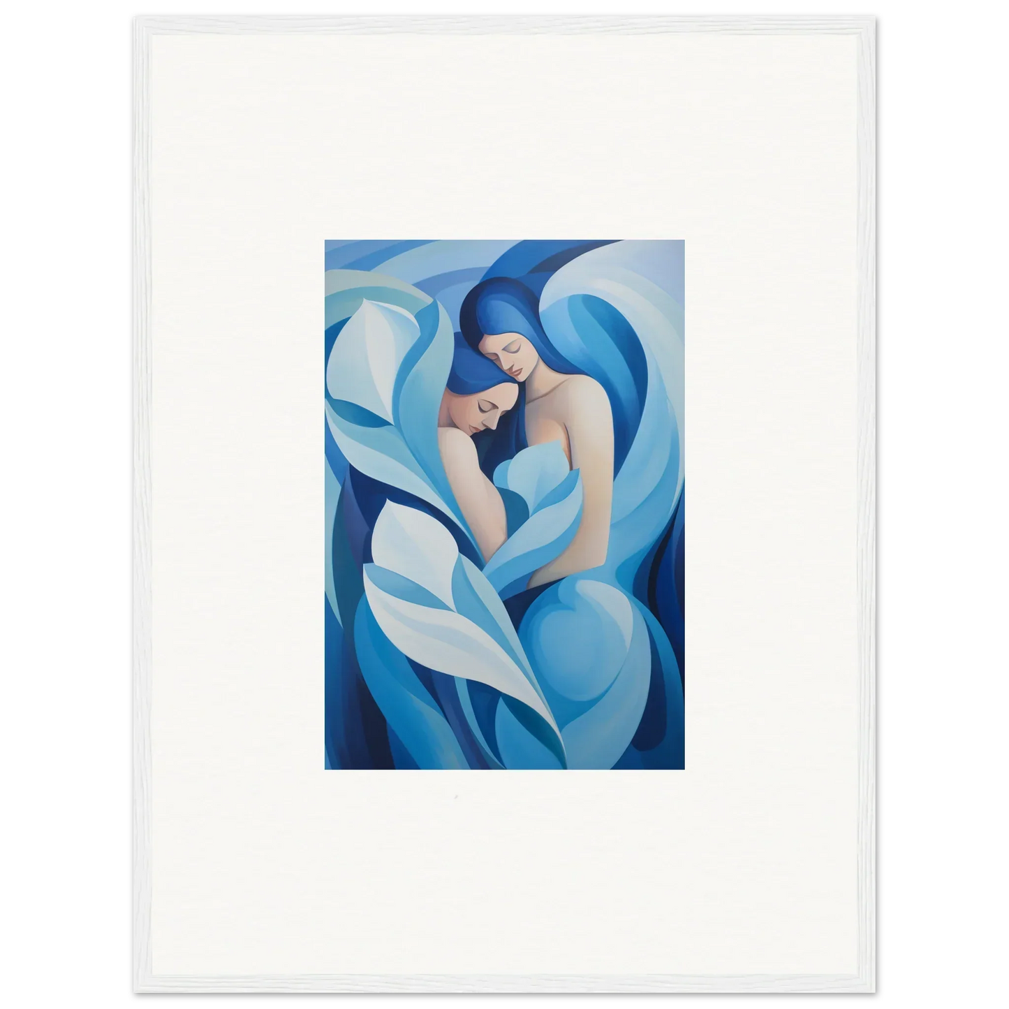 Abstract nude painting with blue shapes for a serene euphoria embrace canvas print