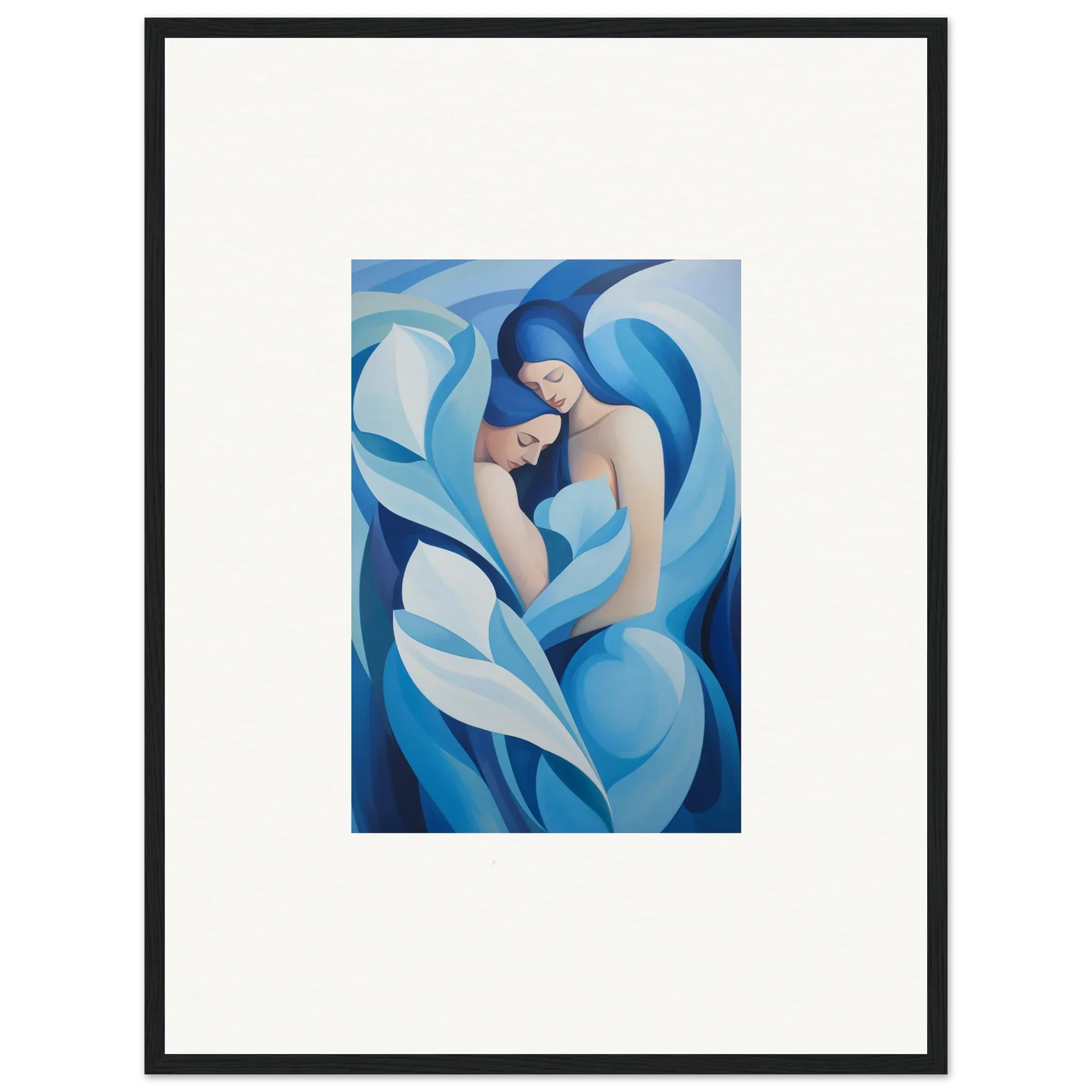 Abstract painting in blue showcasing flowing forms for a serene euphoria embrace canvas print