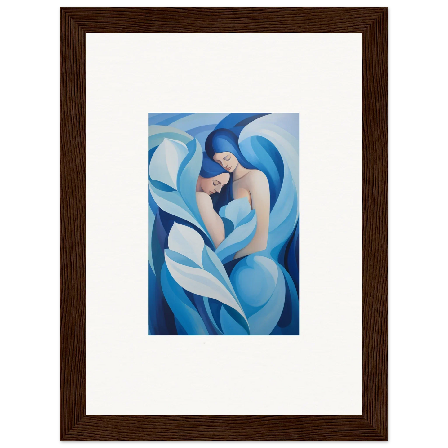 Abstract painting of a figure with a child in blue, perfect for euphoria embrace room decoration