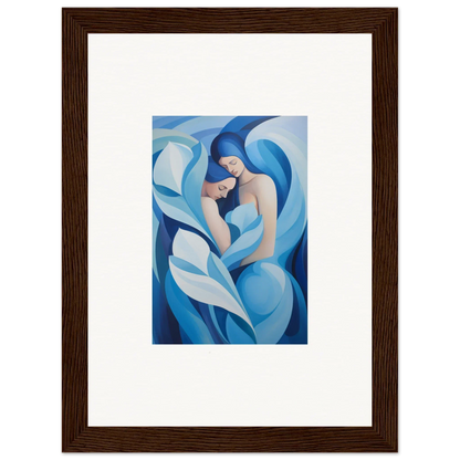 Abstract painting of a figure with a child in blue, perfect for euphoria embrace room decoration