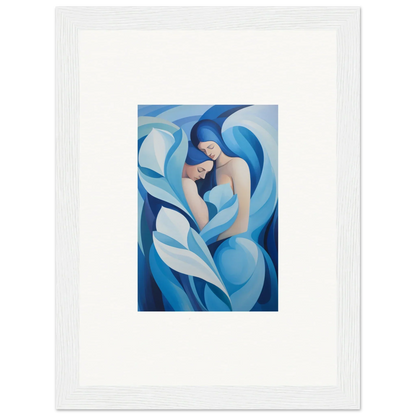 Abstract painting of a figure in blue and white for a serene euphoria embrace canvas print