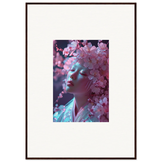 Framed canvas print of a person with cherry blossoms for perfect room decoration