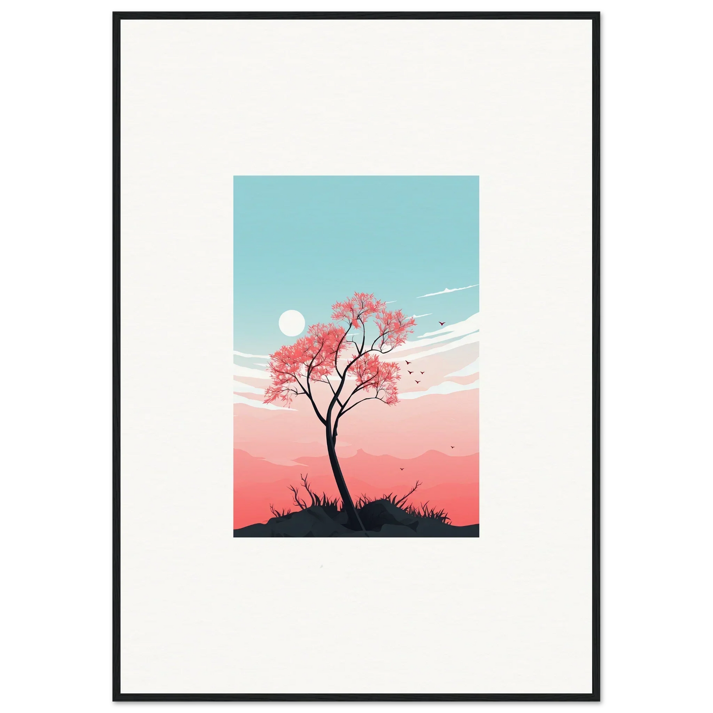 Framed canvas print of a cherry blossom tree perfect for room decoration and fluttering whispers