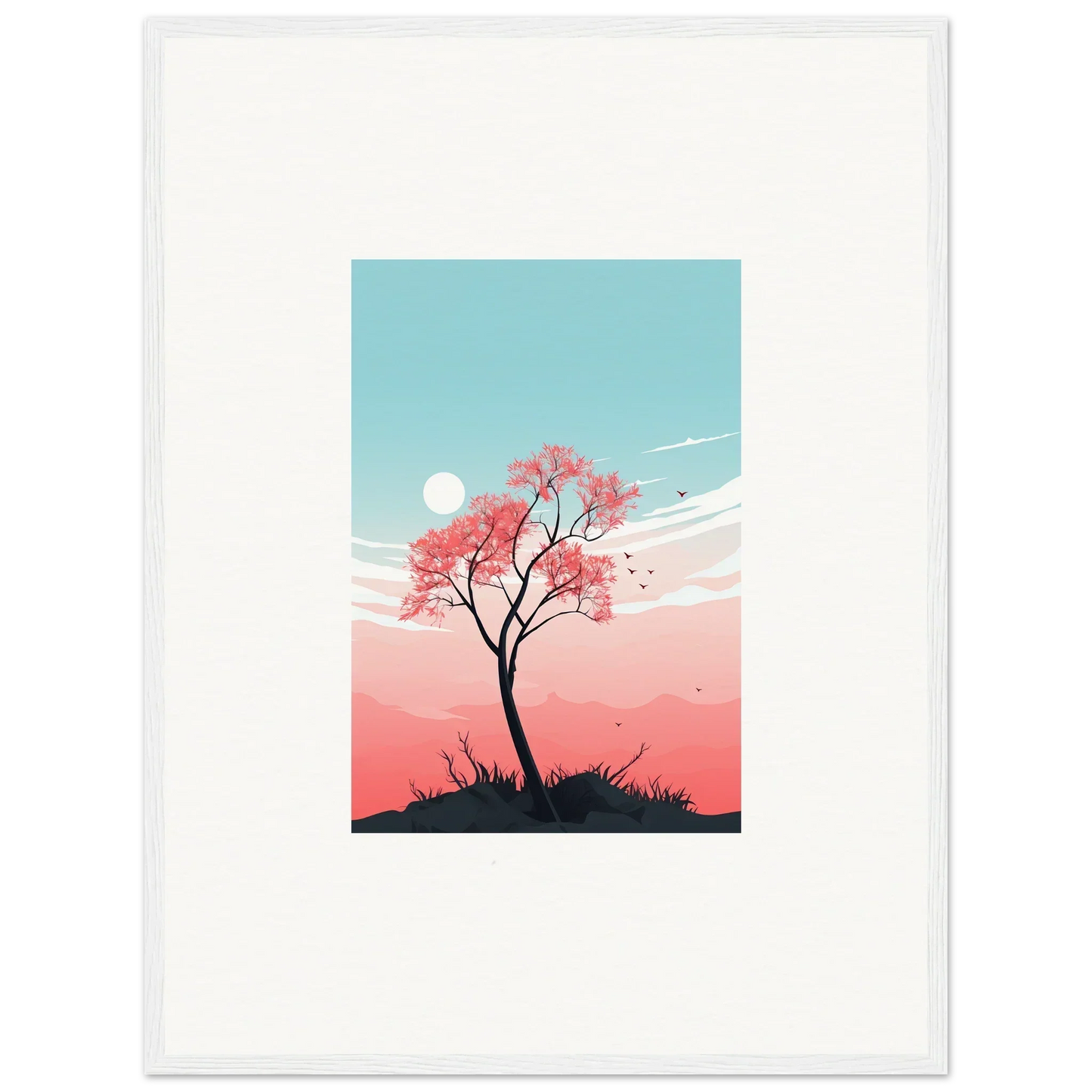 Silhouette tree with pink blossoms for a serene room decoration canvas print