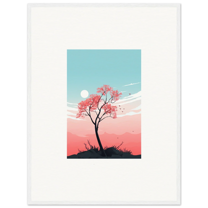 Silhouette tree with pink blossoms for a serene room decoration canvas print