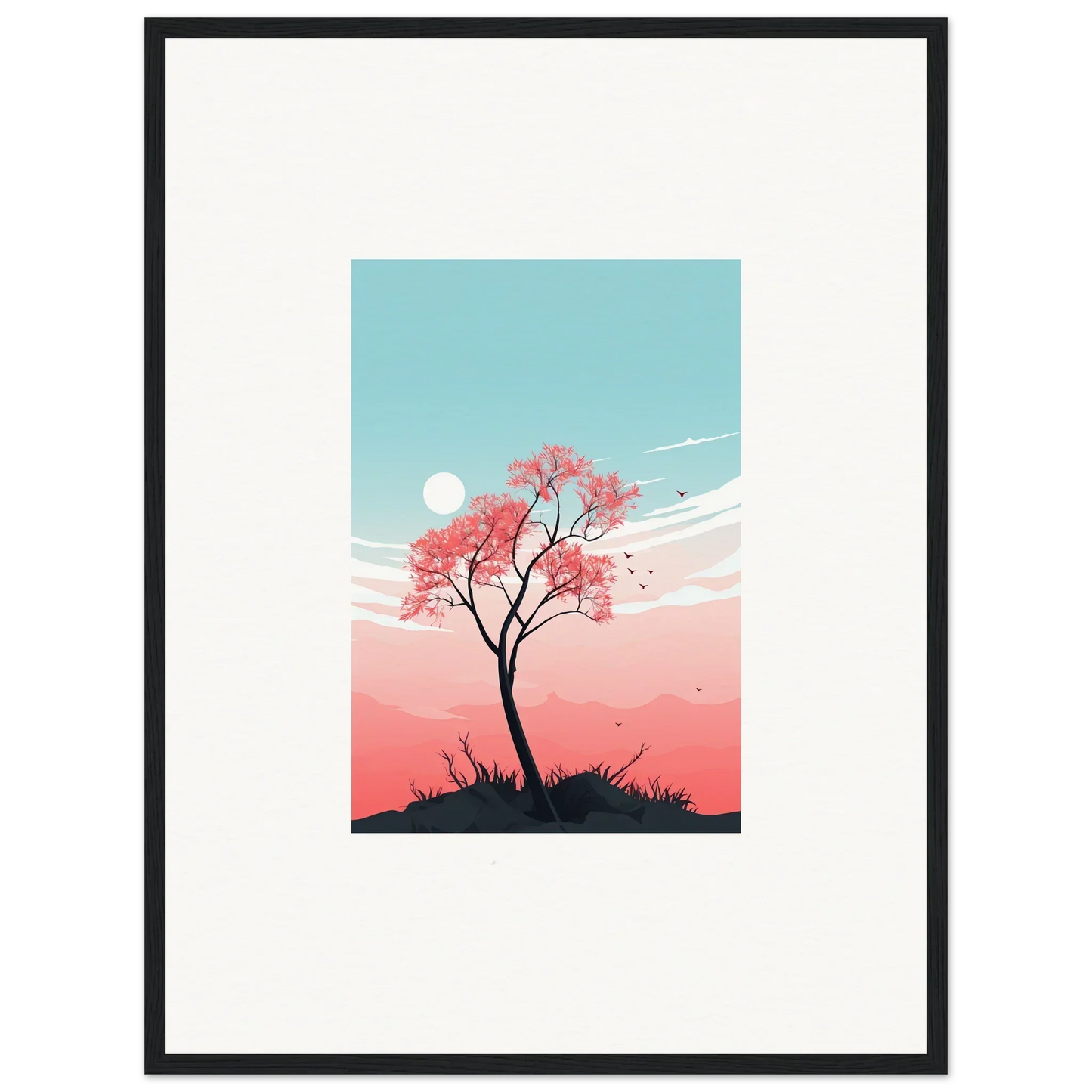 Silhouette of a cherry tree for Serenity’s Fluttering Whispers canvas print decor