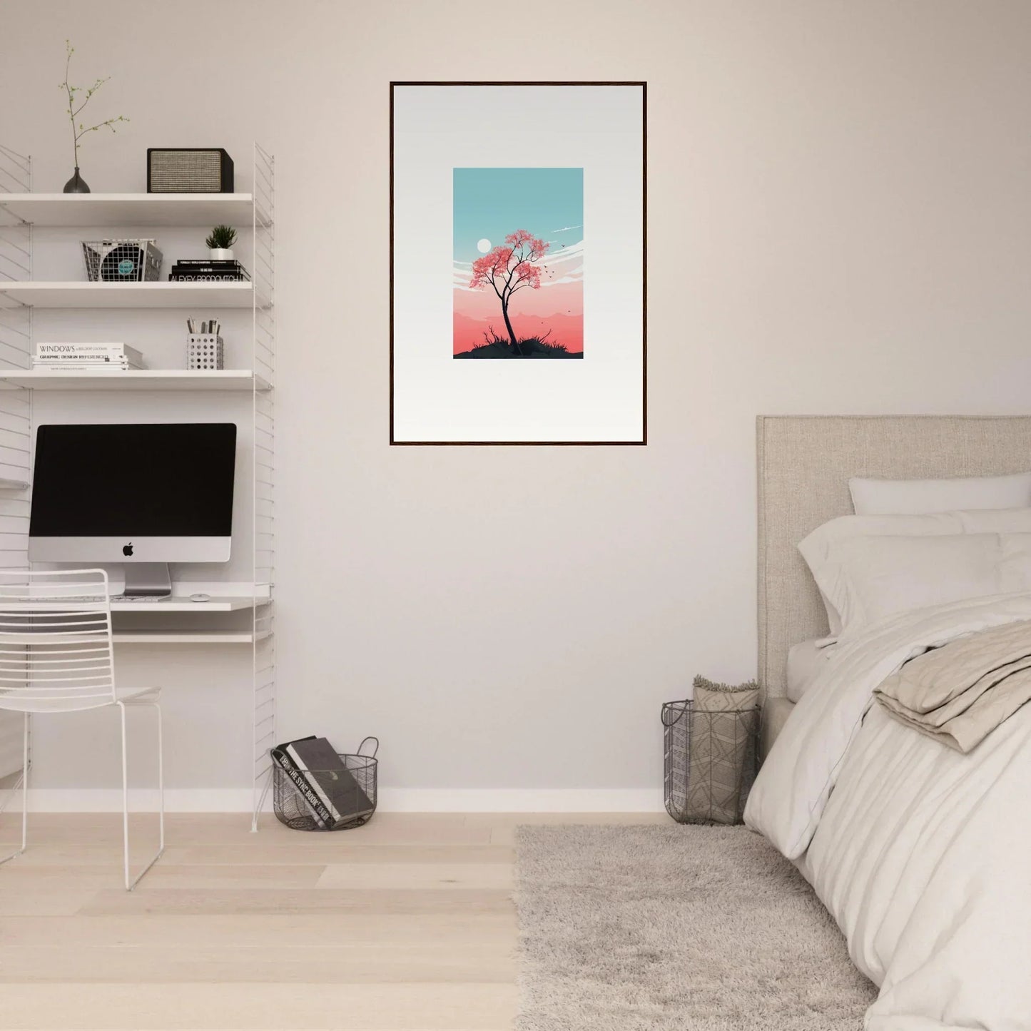 Framed canvas print of a tree at sunset, perfect for room decoration and fluttering whispers