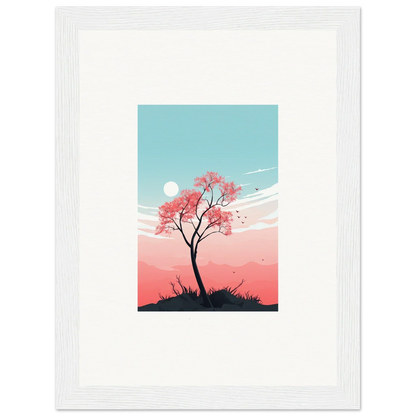 Lone tree with pink blossoms in pastel sky for Serenity’s Fluttering Whispers canvas print