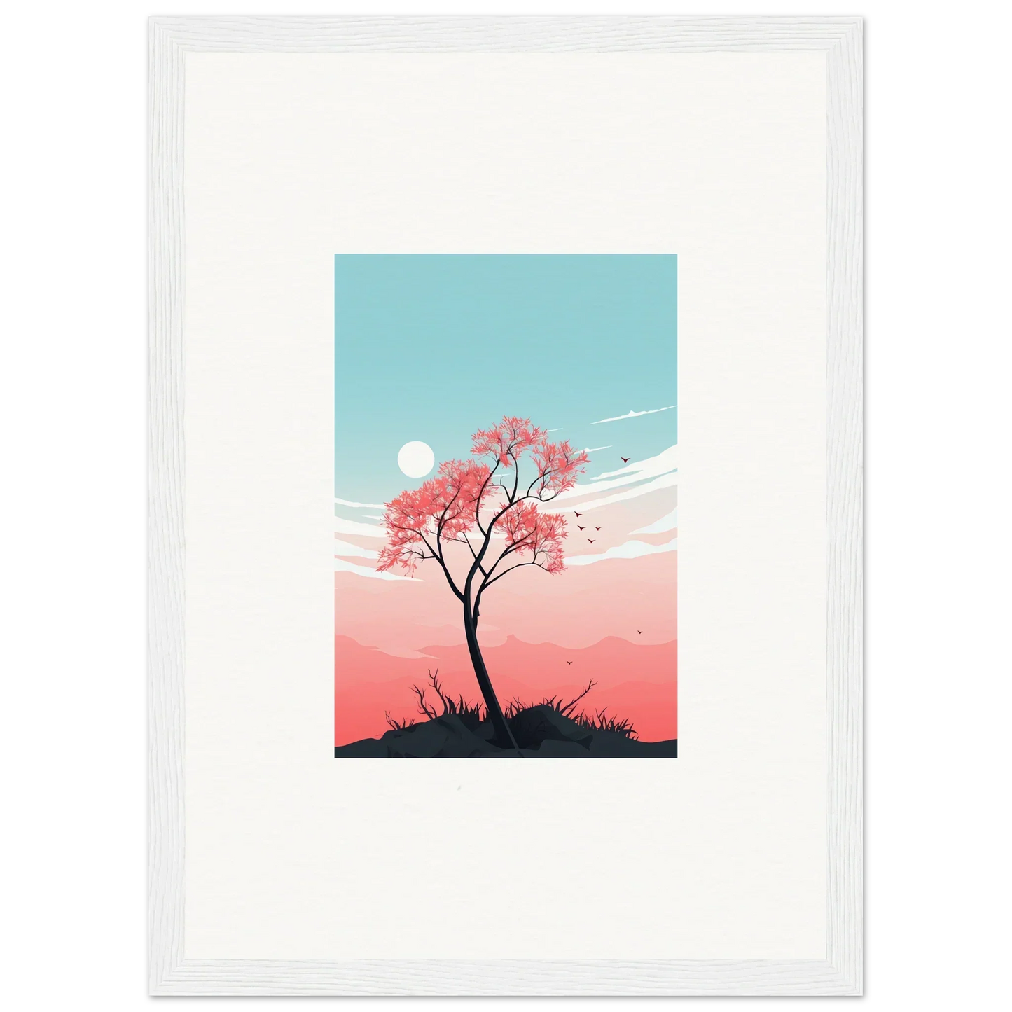 Silhouette of a tree with pink blossoms for Serenity’s Fluttering Whispers canvas print