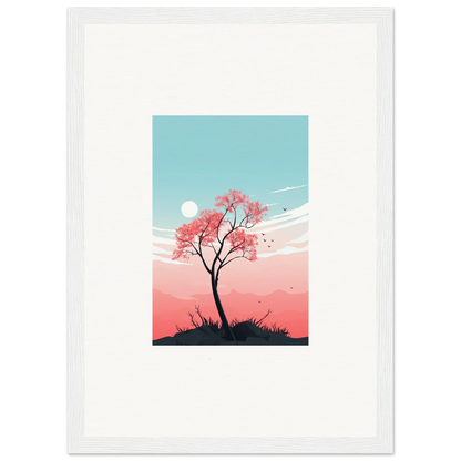 Silhouette of a tree with pink blossoms for Serenity’s Fluttering Whispers canvas print