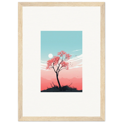 Framed canvas print of a cherry blossom tree for serene room decoration and fluttering whispers