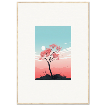 Solitary tree with pink blossoms, perfect for Serenity’s Fluttering Whispers canvas print