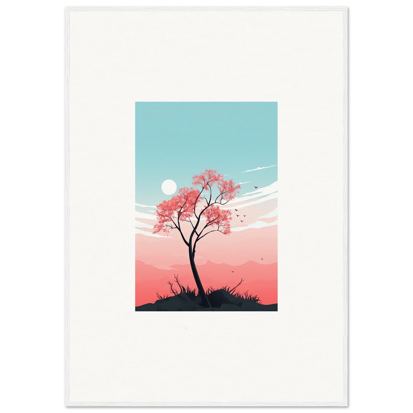 Silhouette of a tree with pink blossoms for a serene canvas print room decoration