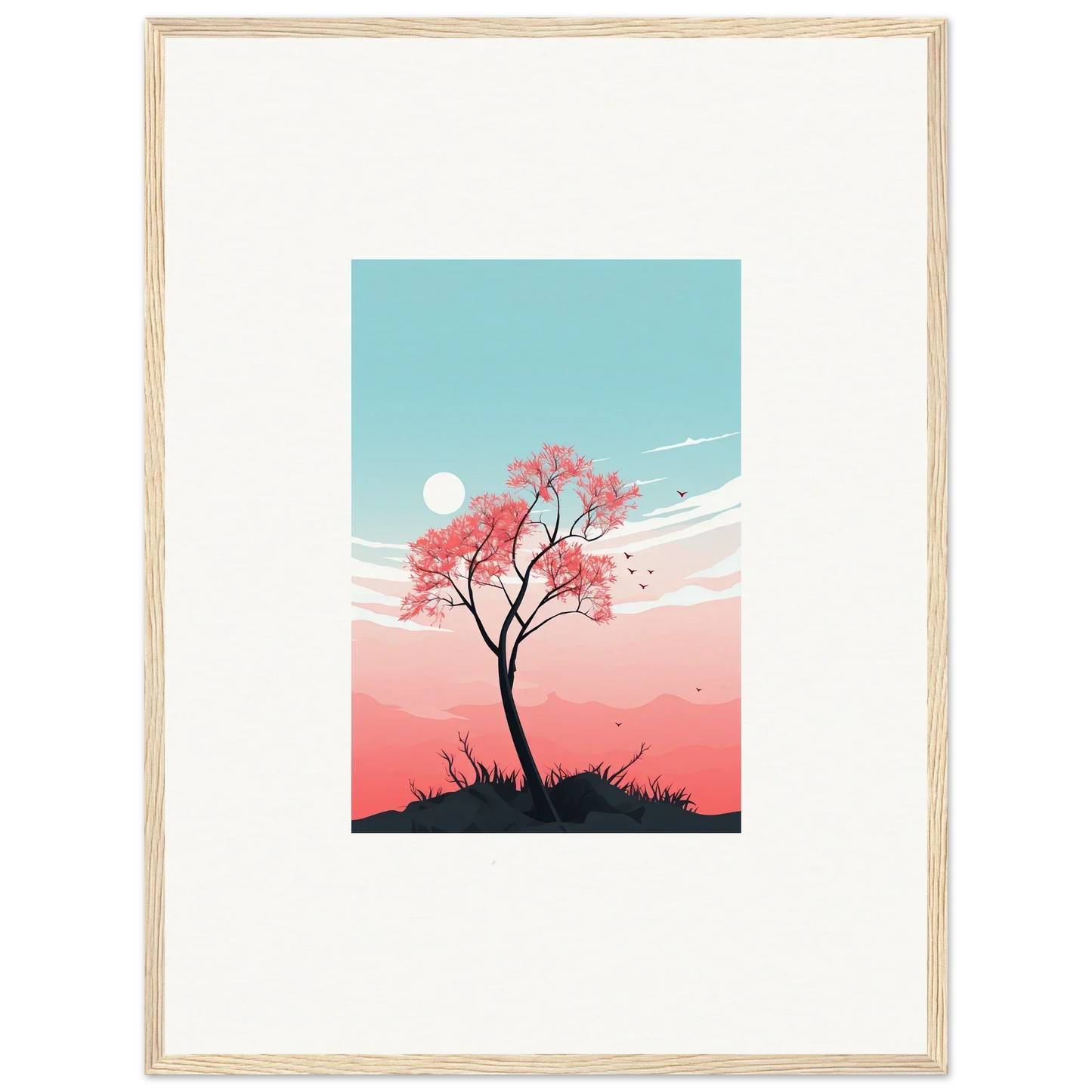 Solitary tree with pink blossoms brings serenity to room decoration canvas print