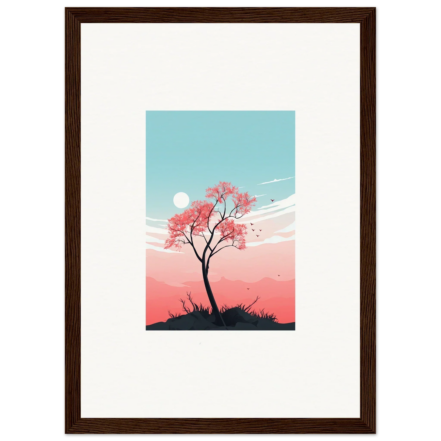 Lone tree with pink blossoms and pastel sky for Serenity’s Fluttering Whispers canvas print