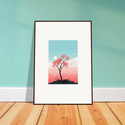 Framed canvas print of a tree with pink leaves, perfect for serene room decoration