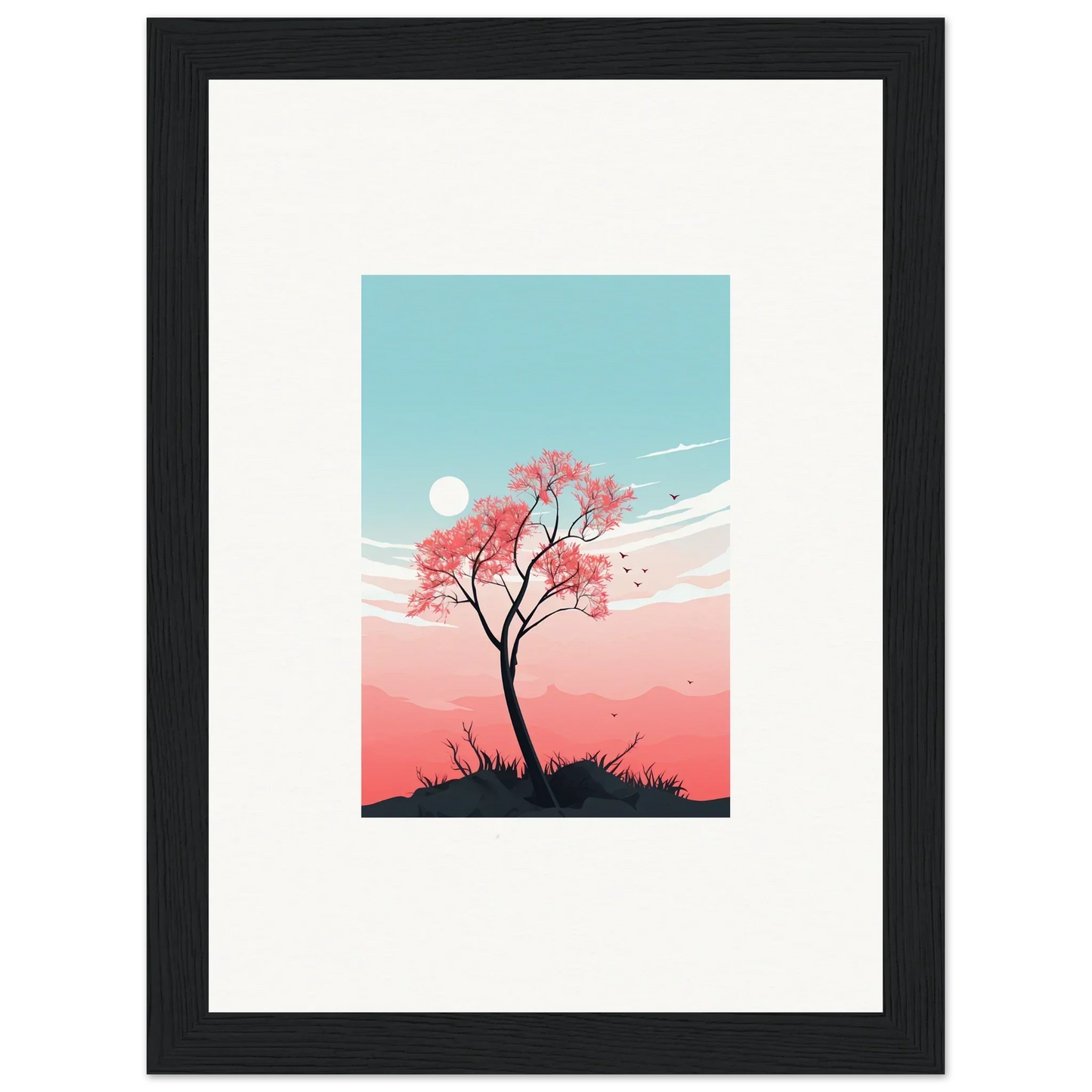 Silhouette of a tree with pink blossoms for a Serenity canvas print, perfect room decoration