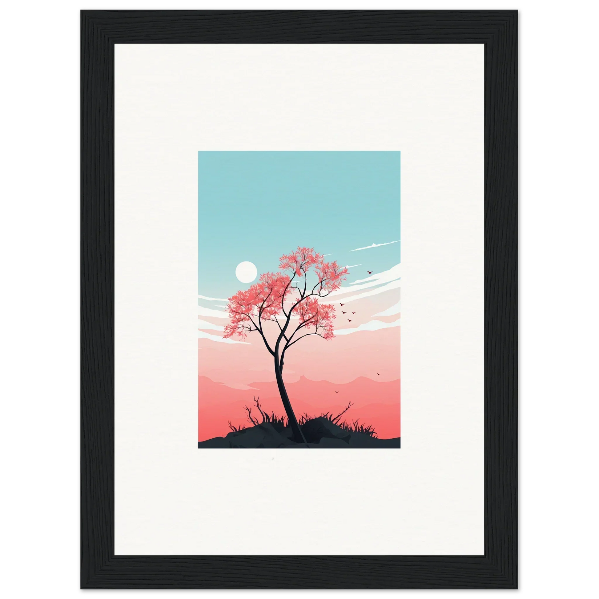 Silhouette of a tree with pink blossoms for a Serenity canvas print, perfect room decoration