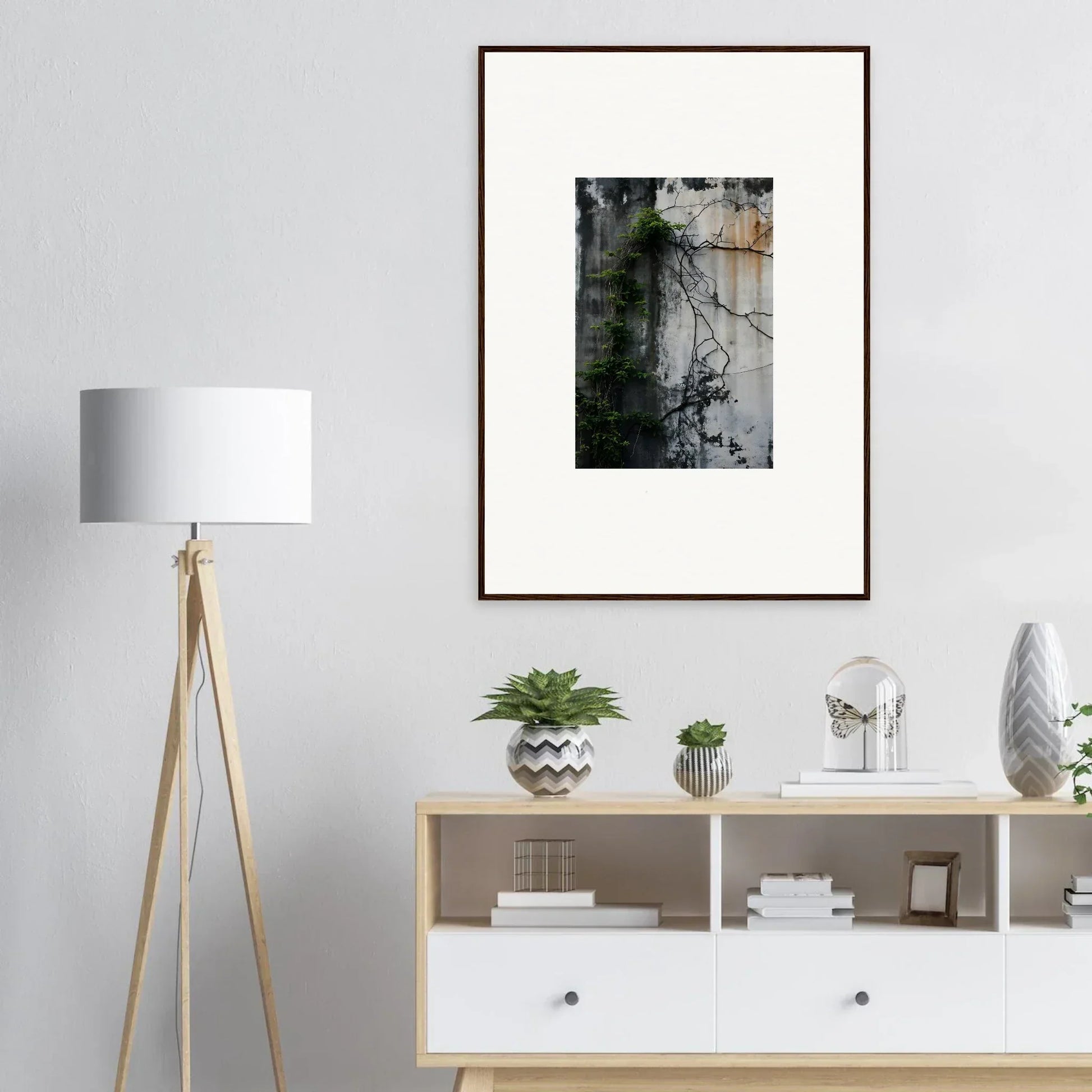 Framed wall art featuring textured contrasts, perfect for unique room decor