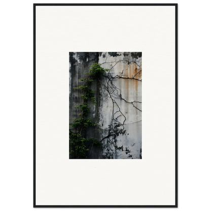 Framed wall art of a weathered wall with vines, perfect for room decor