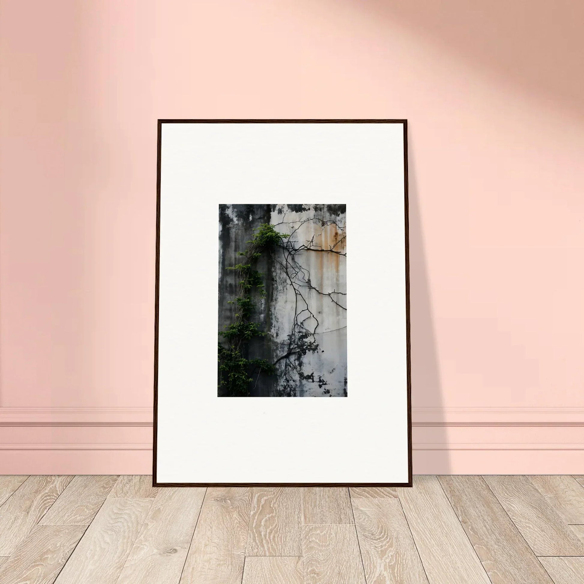 Framed wall art featuring a weathered wall and tree shadows for elegant room decor