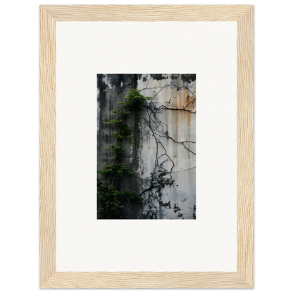 Framed wall art featuring a weathered wall with vines, perfect for room decor