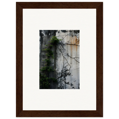 Framed wall art of a weathered wall with vines, perfect for room decor