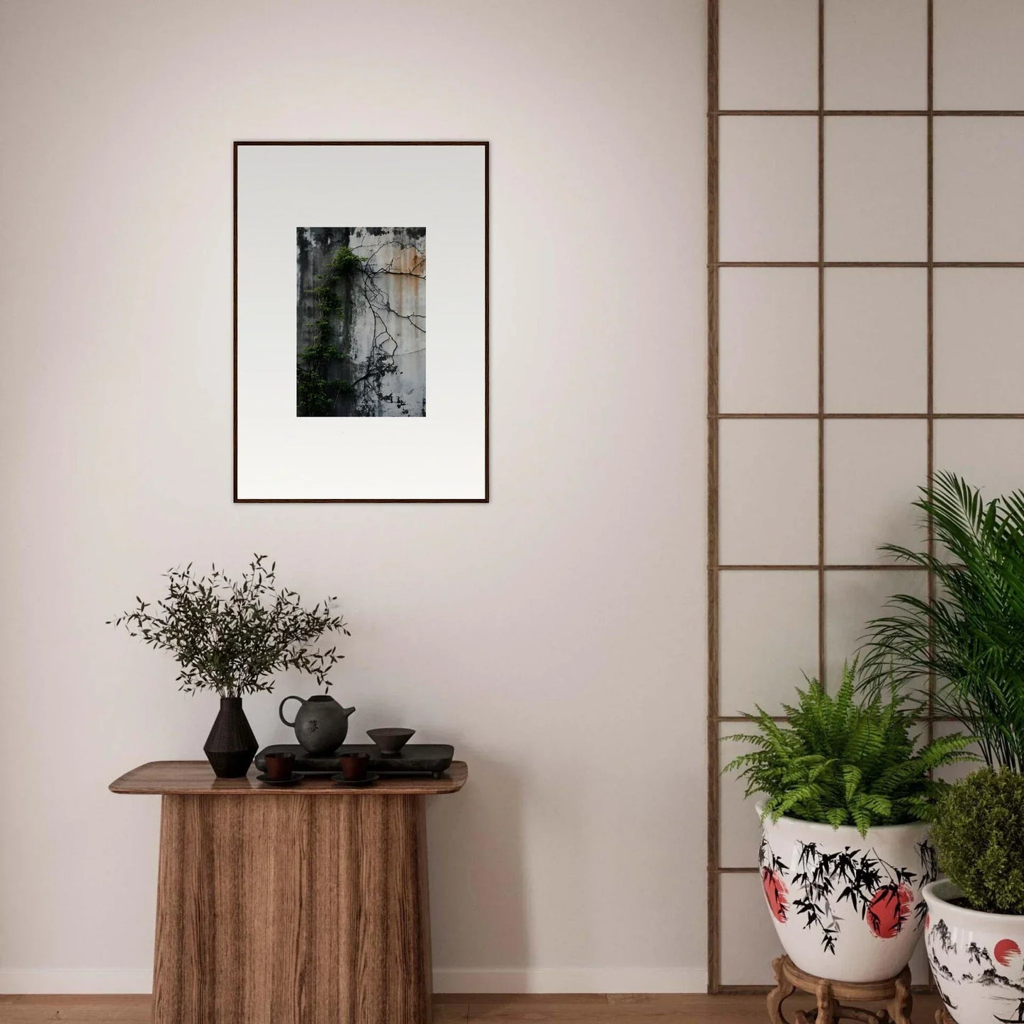 Framed black and white abstract wall art enhancing modern room decor