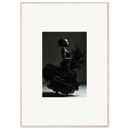 Silhouette of a flamenco dancer in a flowing dress, captured mid-motion.