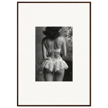 Black and white photo of a woman in lacy lingerie for Silk Fawns wall art decor