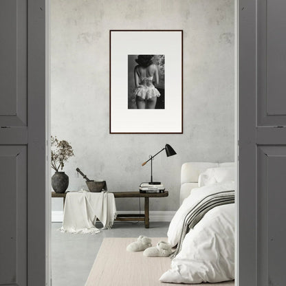 Framed black and white wall art of a nude figure enhances elegant room decor with Silk Fawns