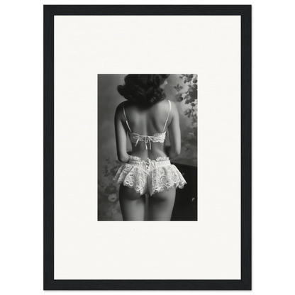 Black and white image of woman in lacy lingerie for elegant Room Decor with Silk Fawns