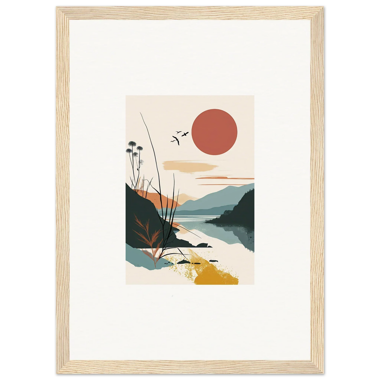 Framed canvas print of Sunrise Unfurled, a minimalist mountain sunset for room decoration