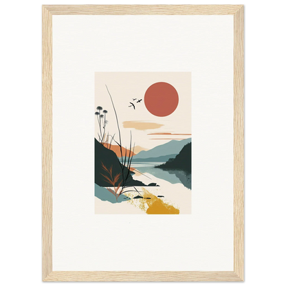 Framed canvas print of Sunrise Unfurled, a minimalist mountain sunset for room decoration