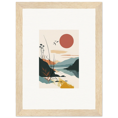 Framed minimalist canvas print of Sunrise Unfurled with mountains and sunset scene