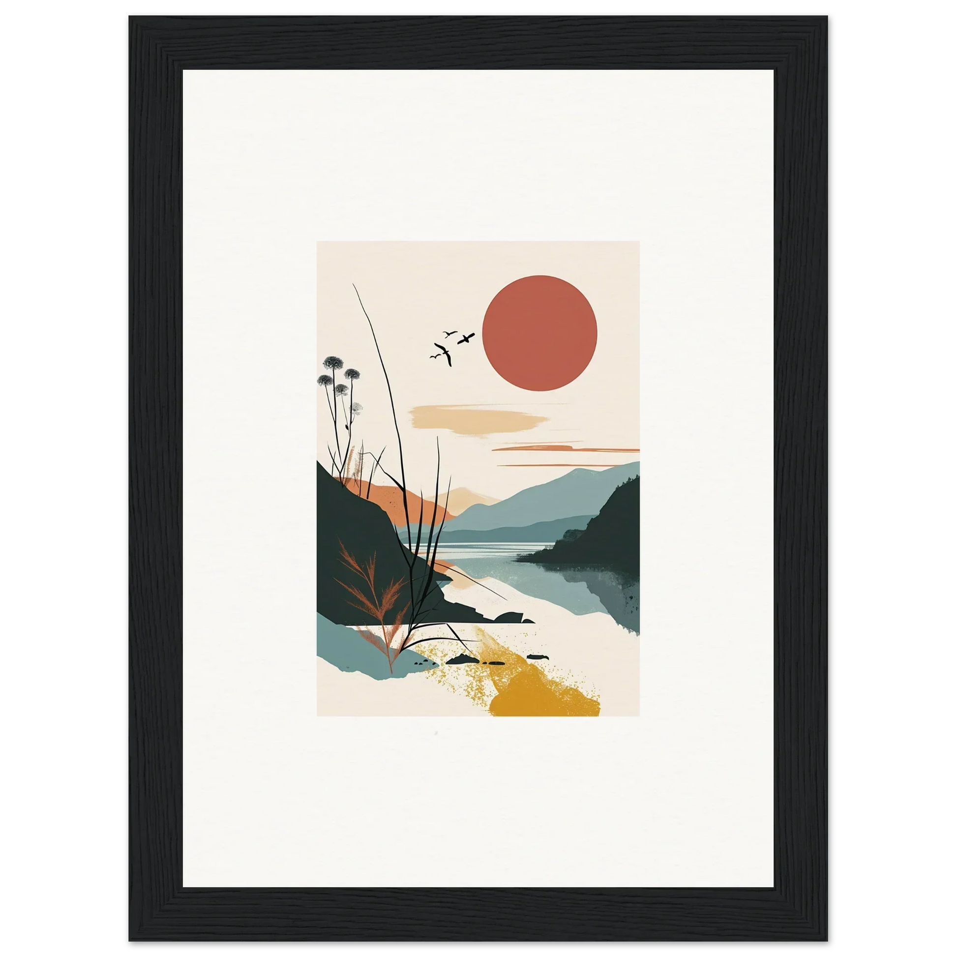 Framed minimalist canvas print of Sunrise Unfurled, perfect for room decoration