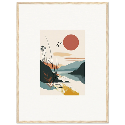 Minimalist landscape canvas print of Sunrise Unfurled over mountains and water