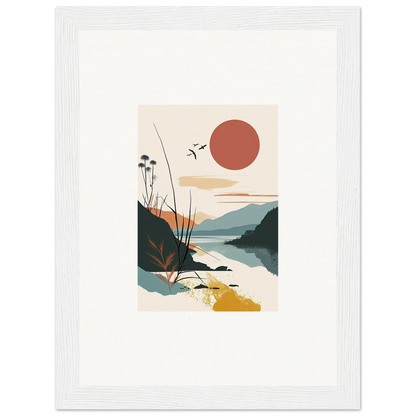 Minimalist canvas print of Sunrise Unfurled with sunset over mountains and water