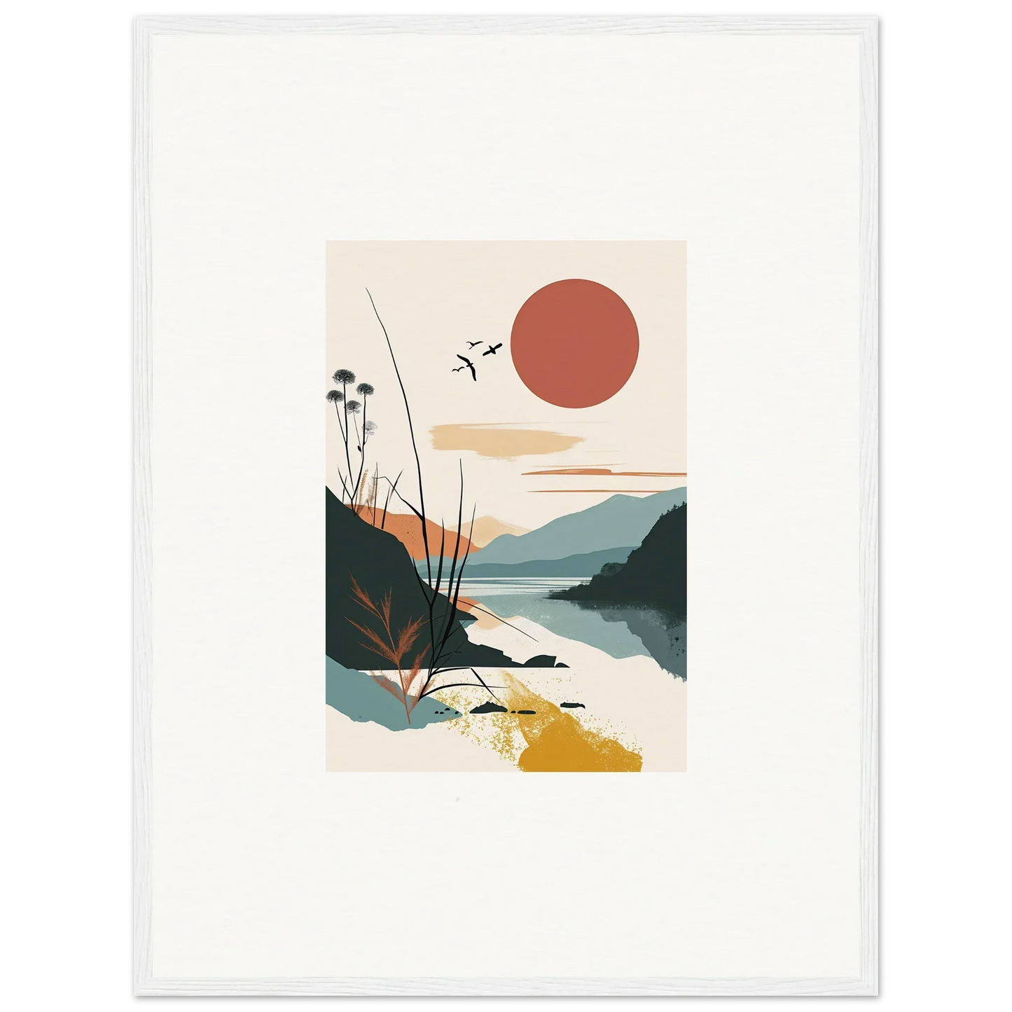 Minimalist landscape illustration of Sunrise Unfurled for stylish room decoration canvas print