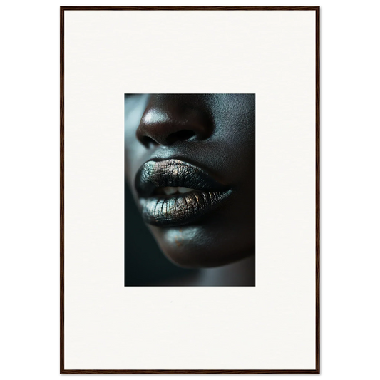 Close-up of shimmering lips and nose on dark skin from the Whisper Maelstrom canvas print