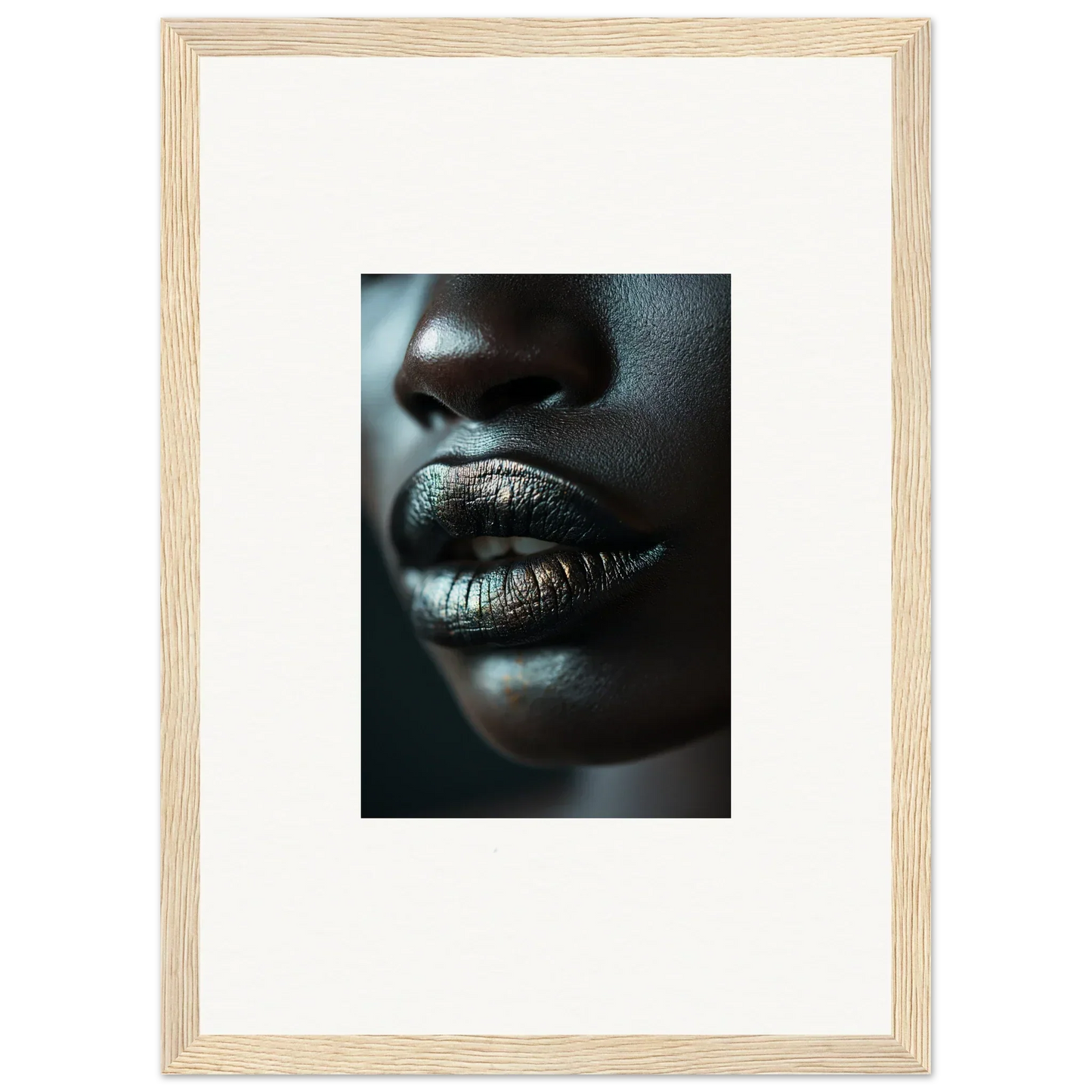 Close-up of lips in metallic silver lipstick from Shimmering Whisper Maelstrom canvas print