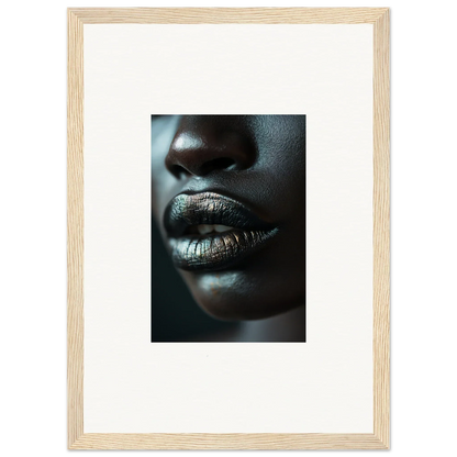 Close-up of lips in metallic silver lipstick from Shimmering Whisper Maelstrom canvas print