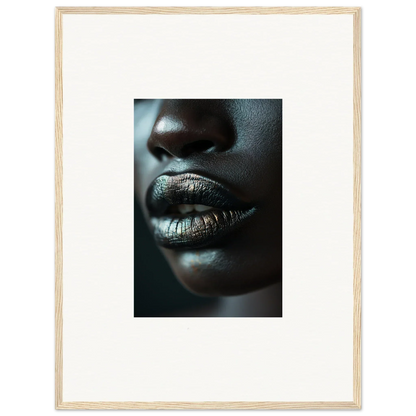 Close-up of glossy lips and nose on dark skin, perfect for Whisper Maelstrom canvas print