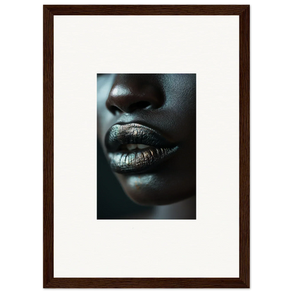 Close-up of lips in shiny silver lipstick from Whisper Maelstrom canvas print